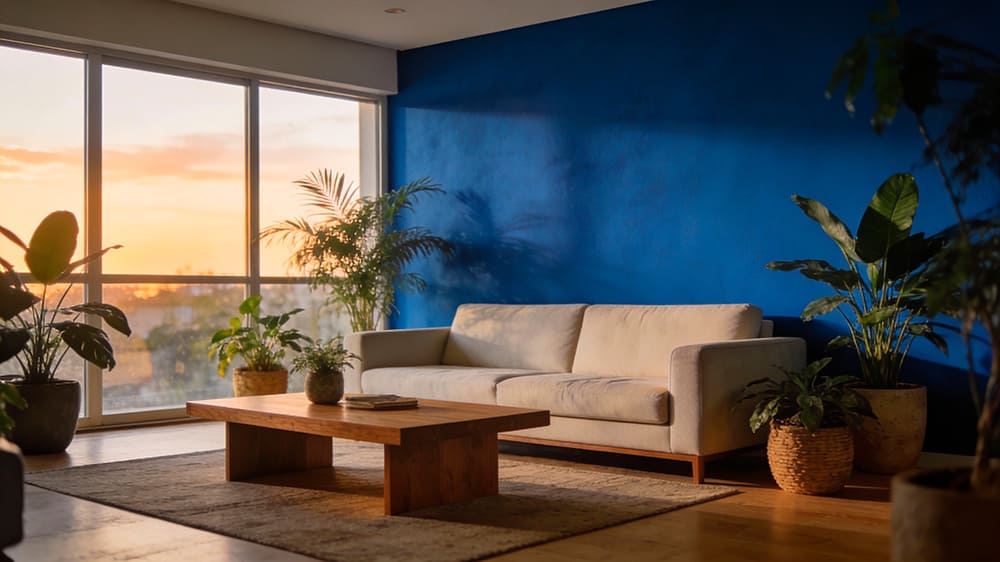 Sala com parede azul